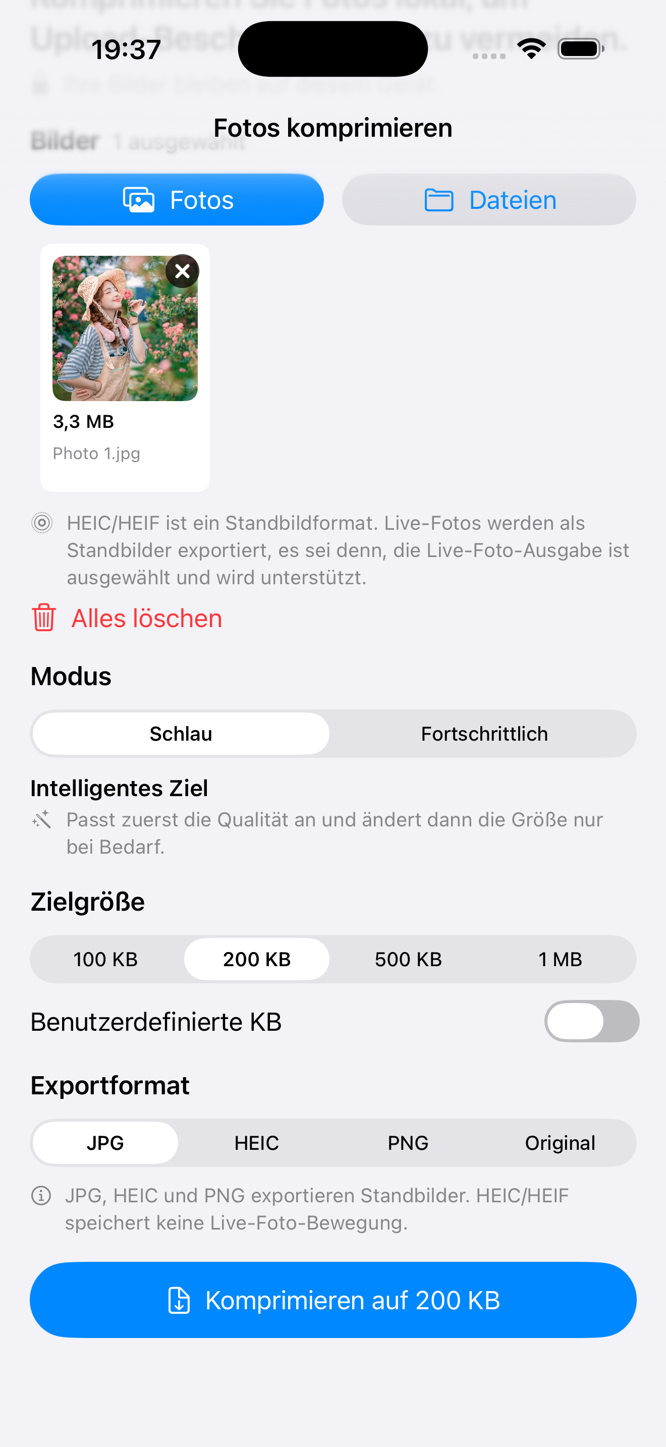 Auf Ziel-KB komprimieren