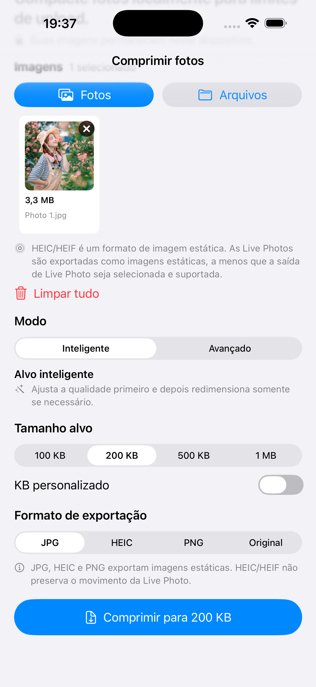 Comprimir para um KB alvo