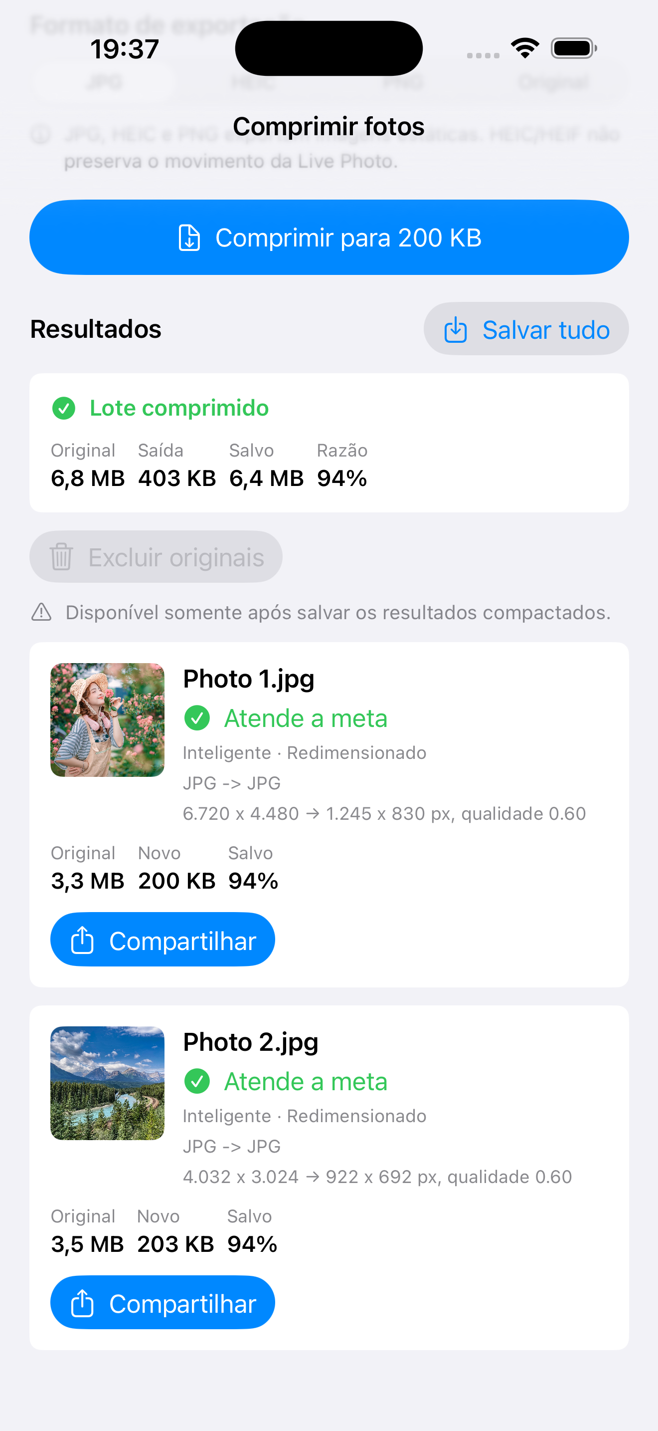Lote e compartilhamento