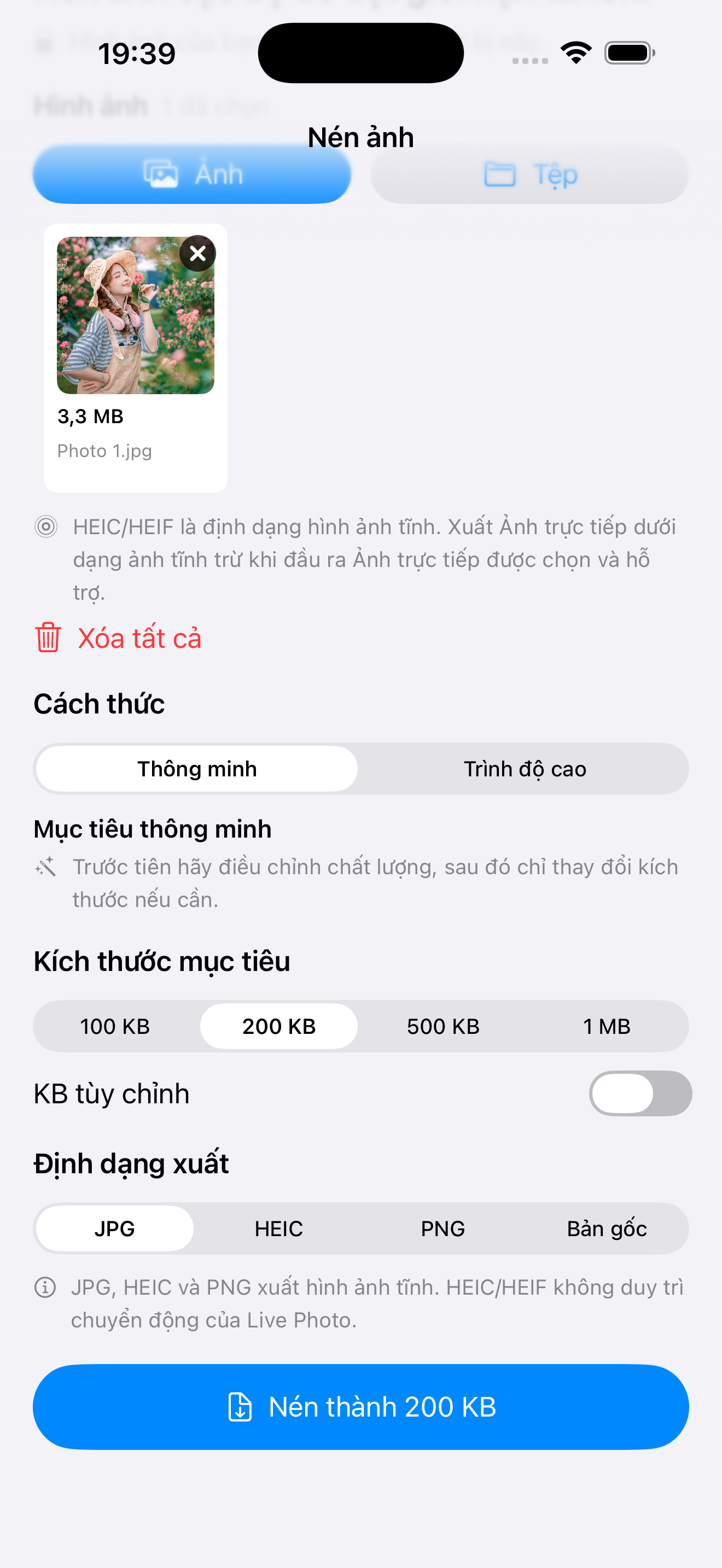 Nén theo KB mục tiêu
